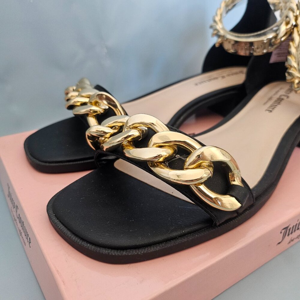 Juicy Couture Themis Chain Sandals Black Gold Block Heel Size 8.5 NWT - Picture 5 of 10